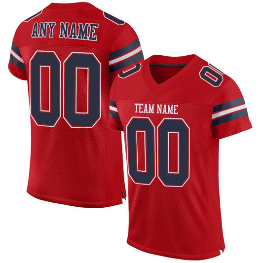 Custom Red Navy-White Mesh Authentic Football Jersey - Main View