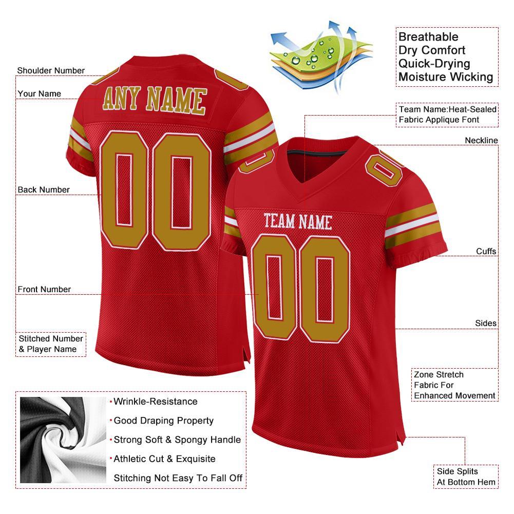 Custom Red Old Gold-White Mesh Authentic Football Jersey view 4