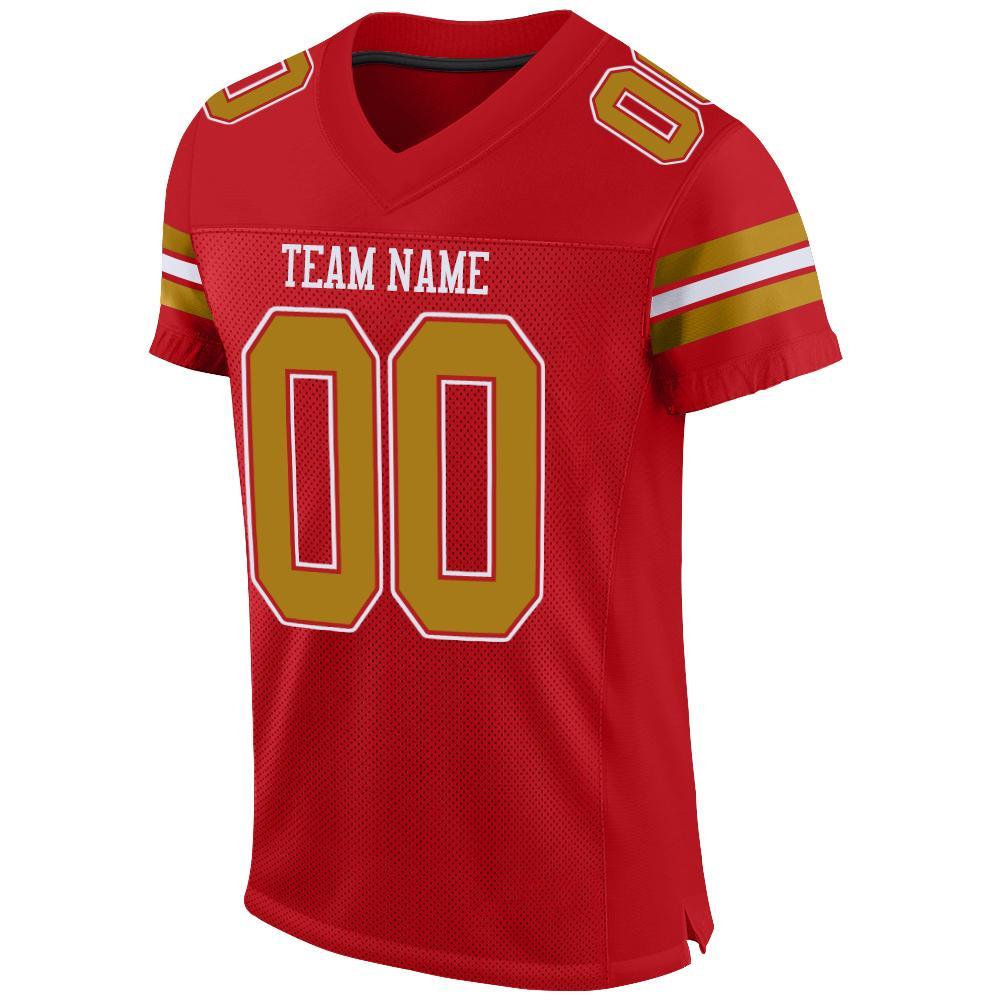 Custom Red Old Gold-White Mesh Authentic Football Jersey view 2