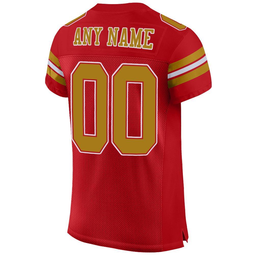 Custom Red Old Gold-White Mesh Authentic Football Jersey view 3
