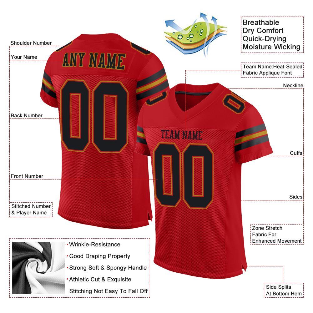 Custom Red Black-Old Gold Mesh Authentic Football Jersey view 4