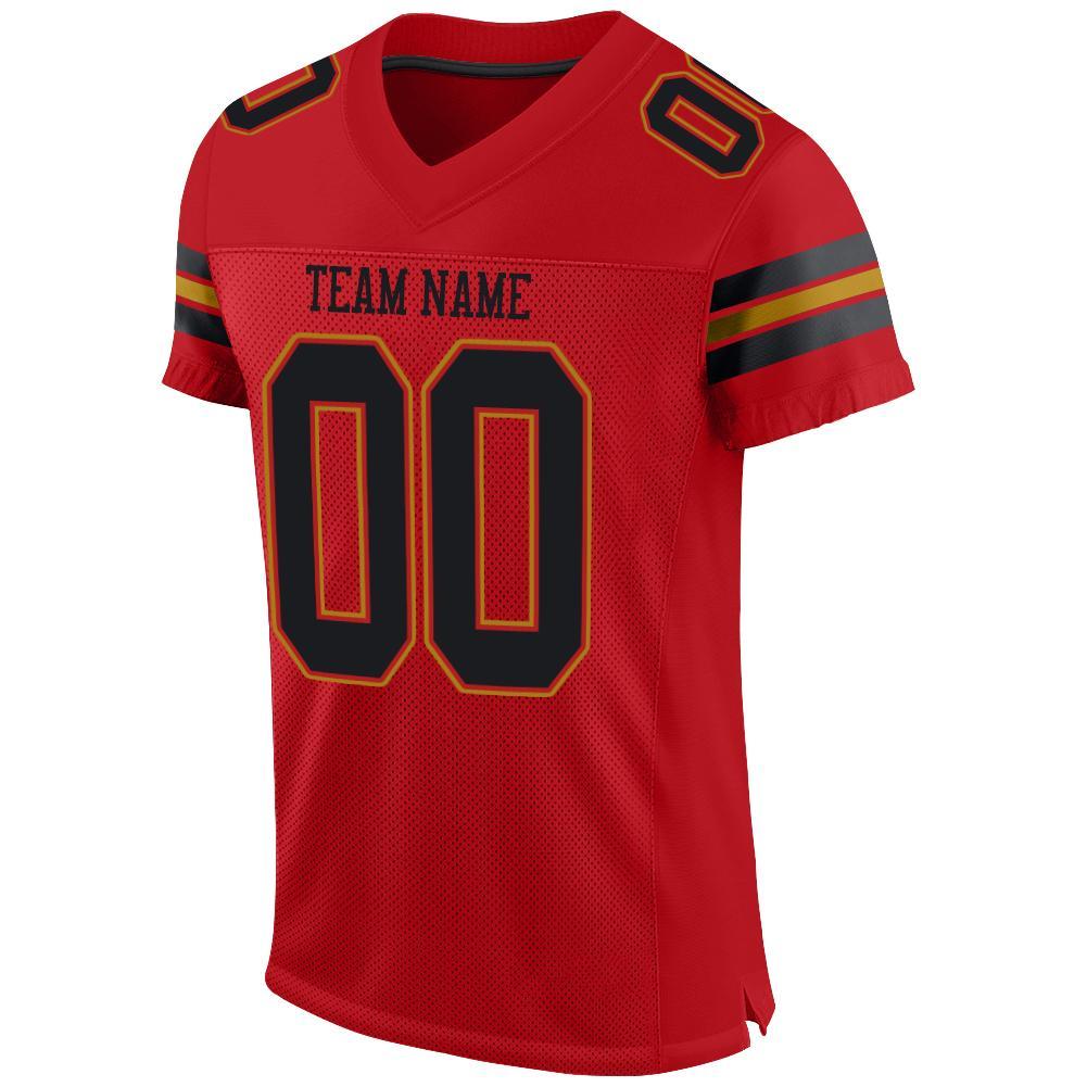 Custom Red Black-Old Gold Mesh Authentic Football Jersey view 2