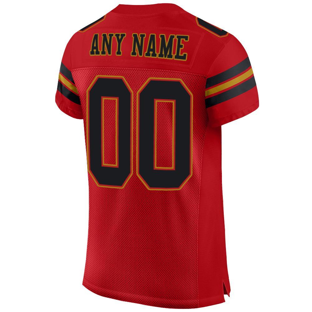 Custom Red Black-Old Gold Mesh Authentic Football Jersey view 3