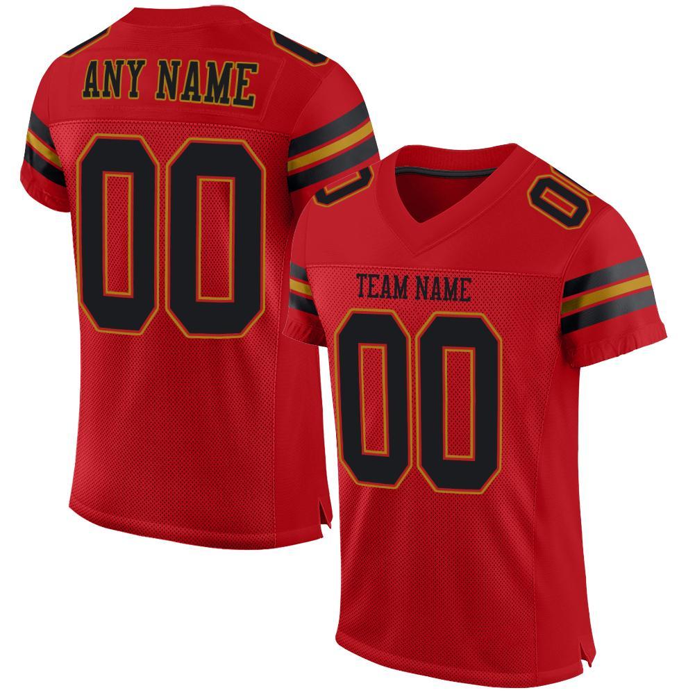 Custom Red Black-Old Gold Mesh Authentic Football Jersey - Main View