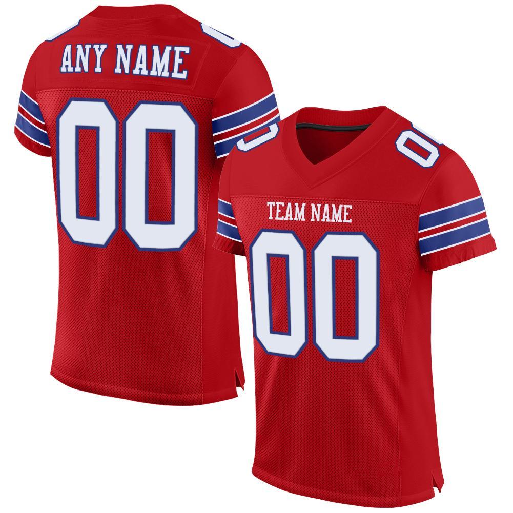 Custom Red White-Royal Mesh Authentic Football Jersey - Main View