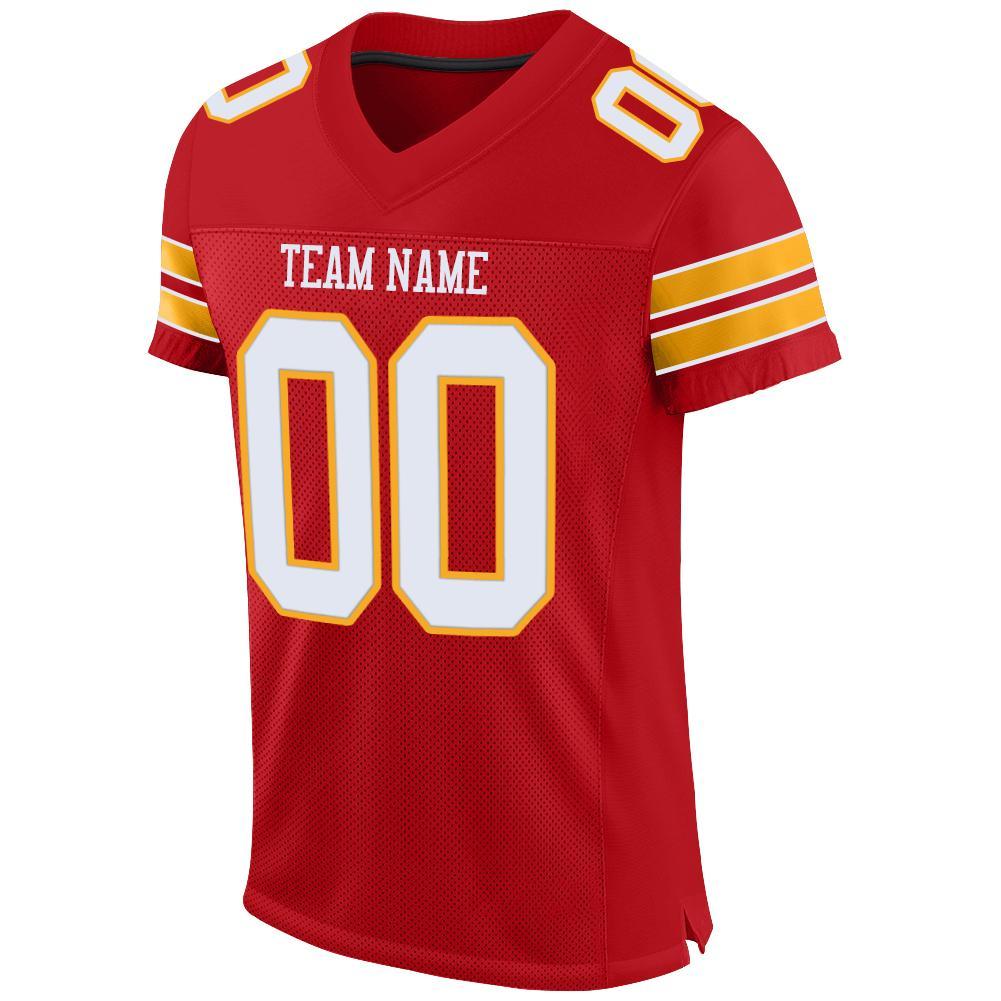 Custom Red White-Gold Mesh Authentic Football Jersey view 2