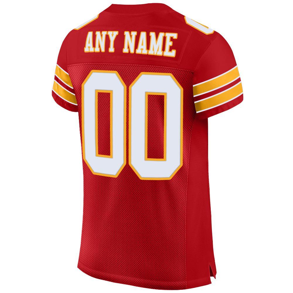Custom Red White-Gold Mesh Authentic Football Jersey view 3