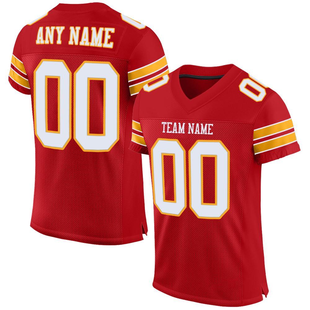 Custom Red White-Gold Mesh Authentic Football Jersey - Main View