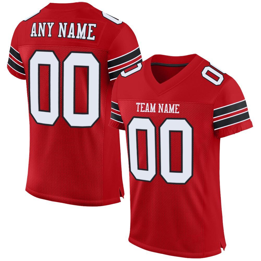 Custom Red White-Black Mesh Authentic Football Jersey - Main View