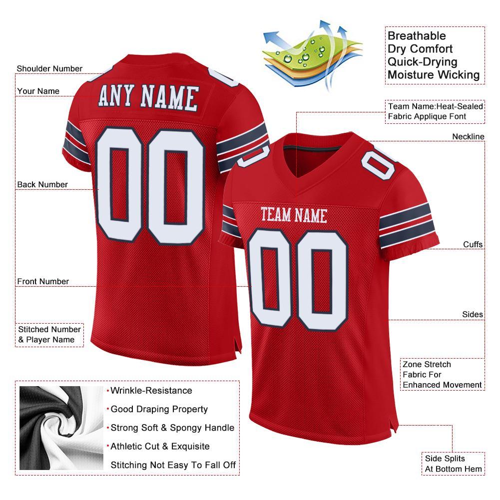 Custom Red White-Navy Mesh Authentic Football Jersey view 4