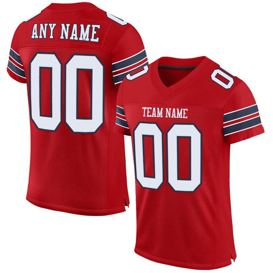 Custom Red White-Navy Mesh Authentic Football Jersey - Main View