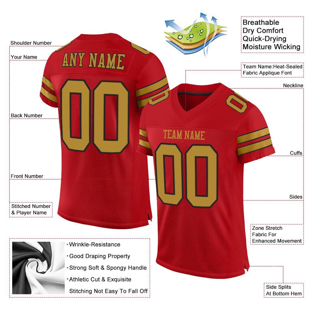 Custom Red Old Gold-Black Mesh Authentic Football Jersey view 4