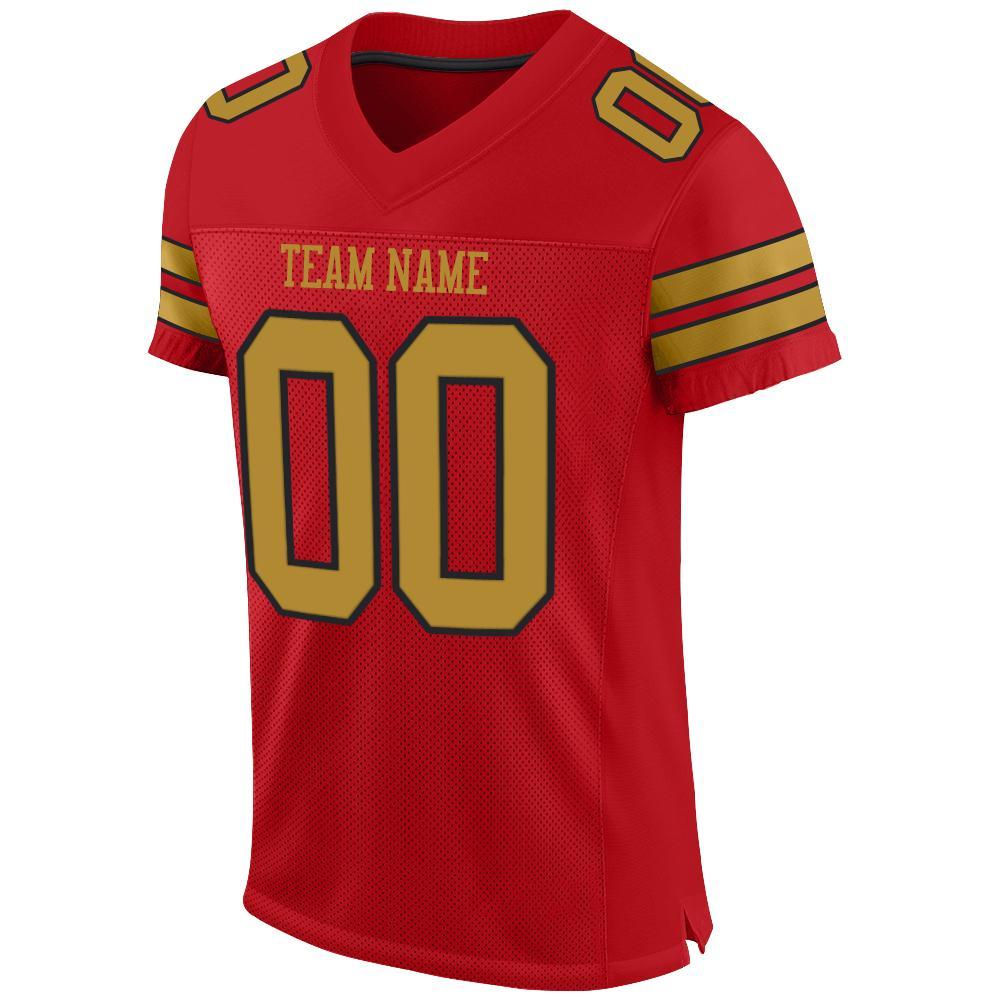 Custom Red Old Gold-Black Mesh Authentic Football Jersey view 2