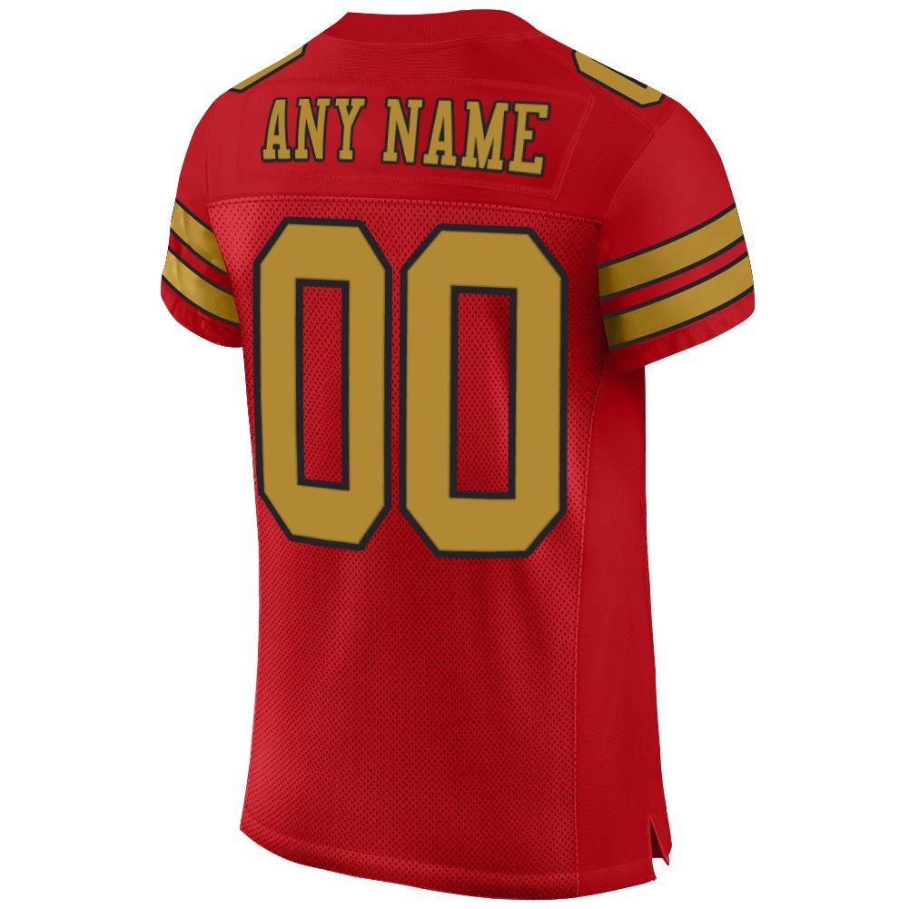 Custom Red Old Gold-Black Mesh Authentic Football Jersey view 3
