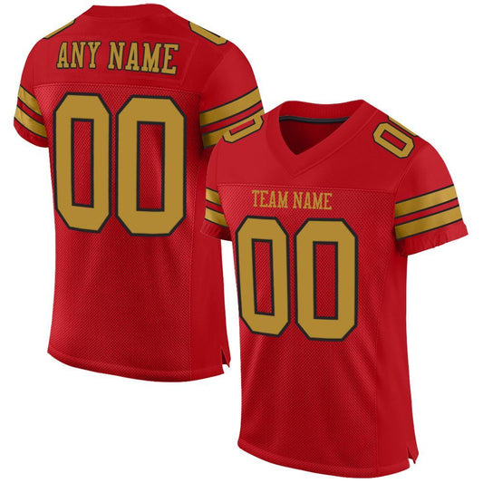 Custom Red Old Gold-Black Mesh Authentic Football Jersey - Main View