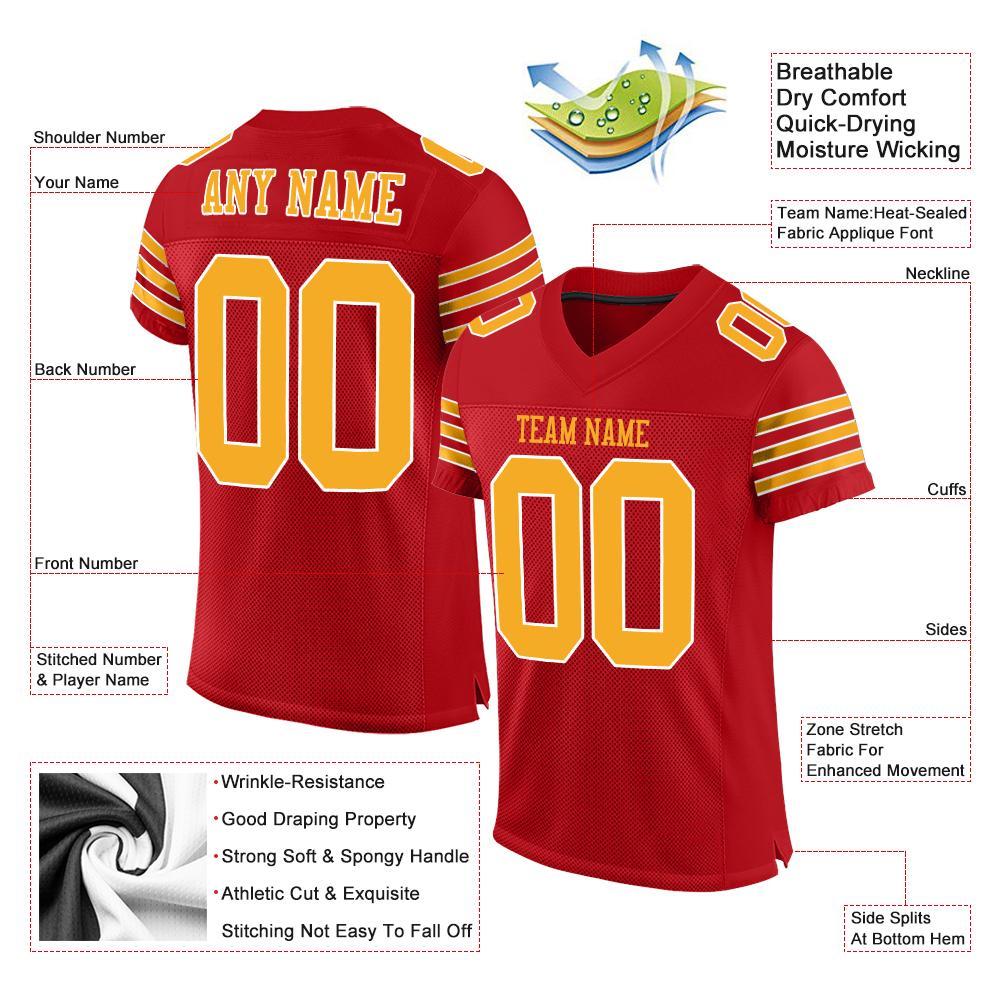 Custom Red Gold-White Mesh Authentic Football Jersey view 5