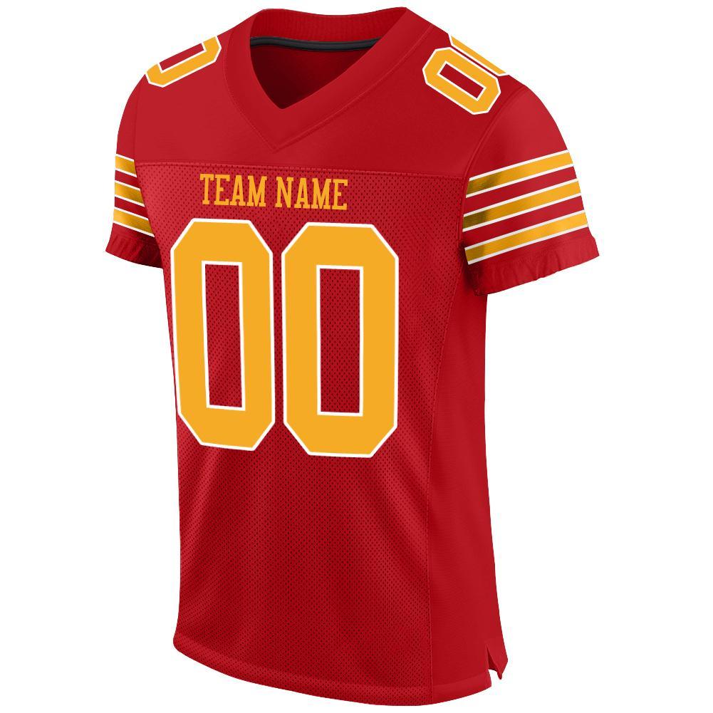 Custom Red Gold-White Mesh Authentic Football Jersey view 3