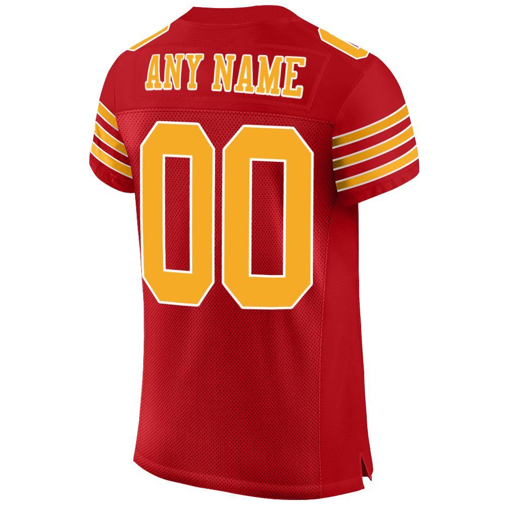 Custom Red Gold-White Mesh Authentic Football Jersey view 4