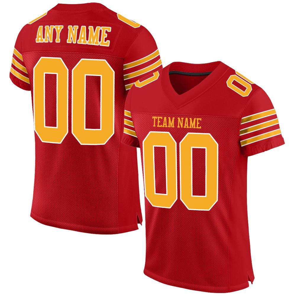 Custom Red Gold-White Mesh Authentic Football Jersey - Main View