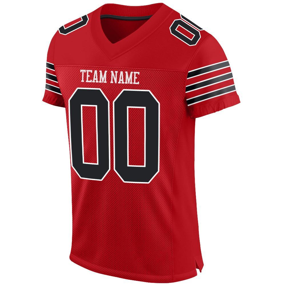 Custom Red Black-White Mesh Authentic Football Jersey view 2