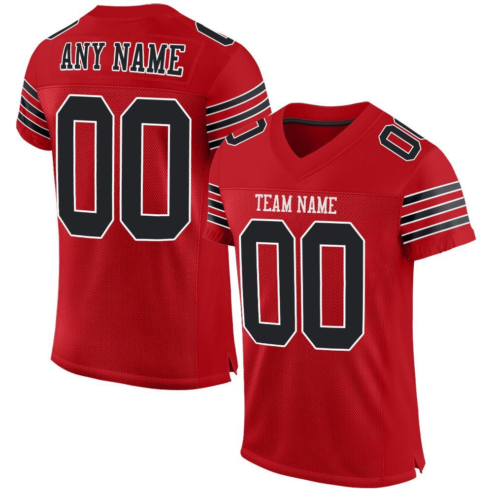 Custom Red Black-White Mesh Authentic Football Jersey - Main View