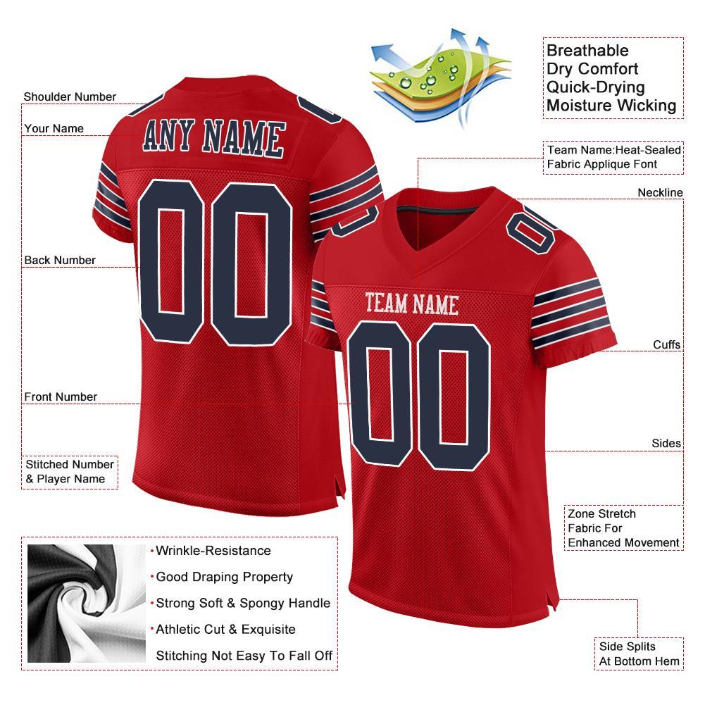 Custom Red Navy-White Mesh Authentic Football Jersey view 4