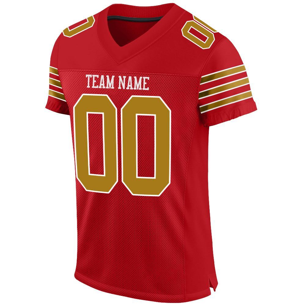 Custom Red Old Gold-White Mesh Authentic Football Jersey view 2