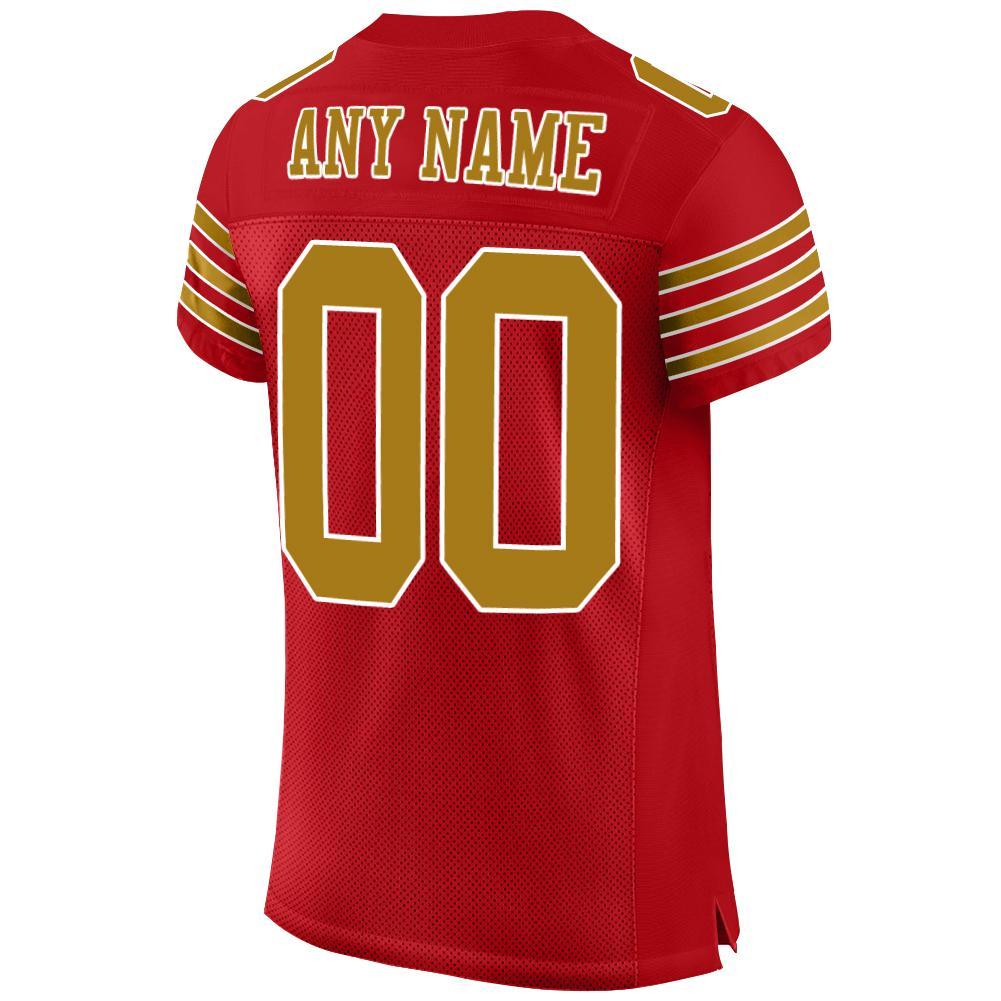 Custom Red Old Gold-White Mesh Authentic Football Jersey view 3