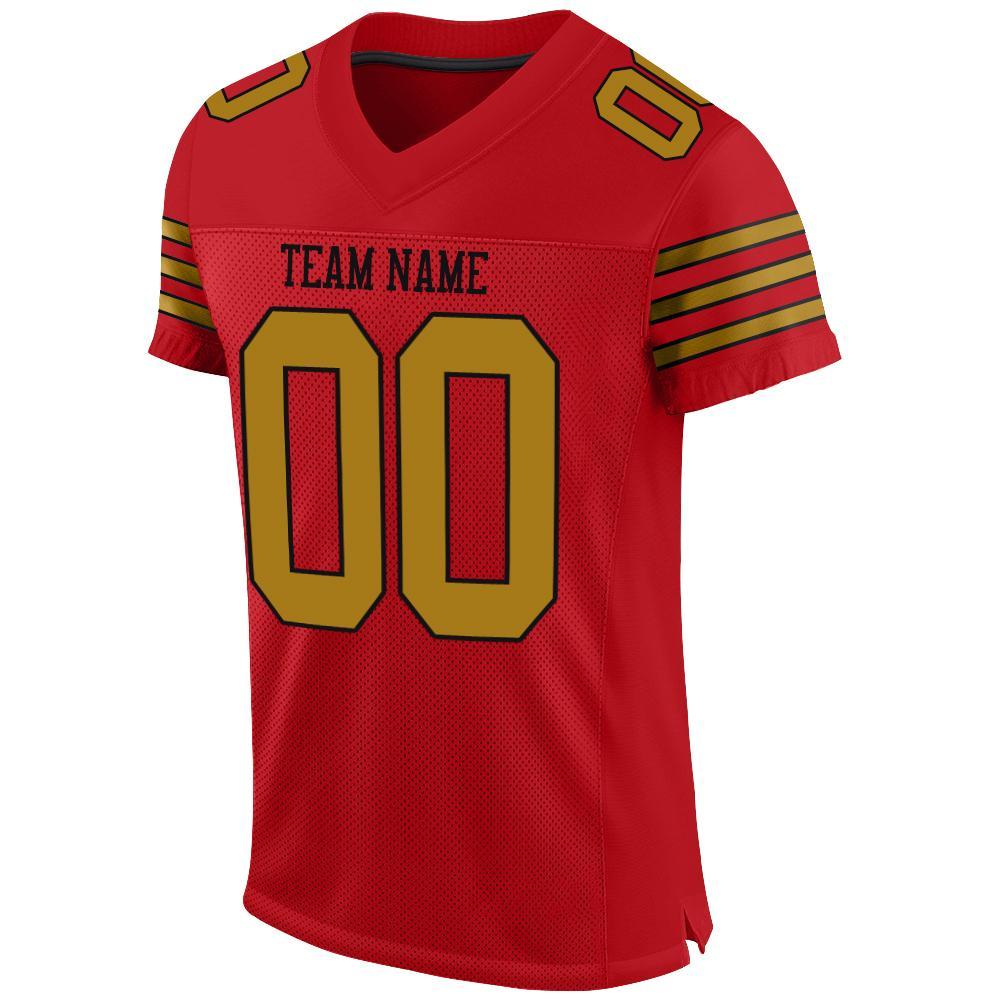 Custom Red Old Gold-Black Mesh Authentic Football Jersey view 2
