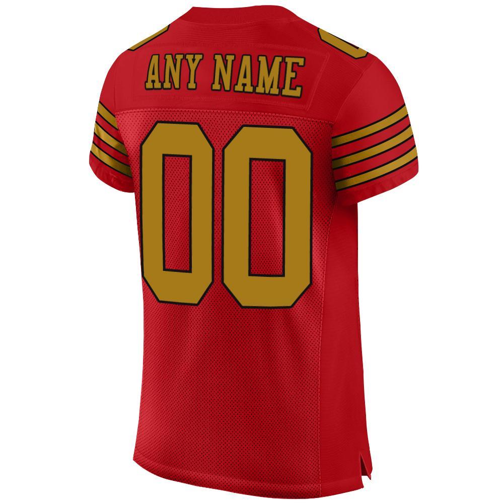 Custom Red Old Gold-Black Mesh Authentic Football Jersey view 3
