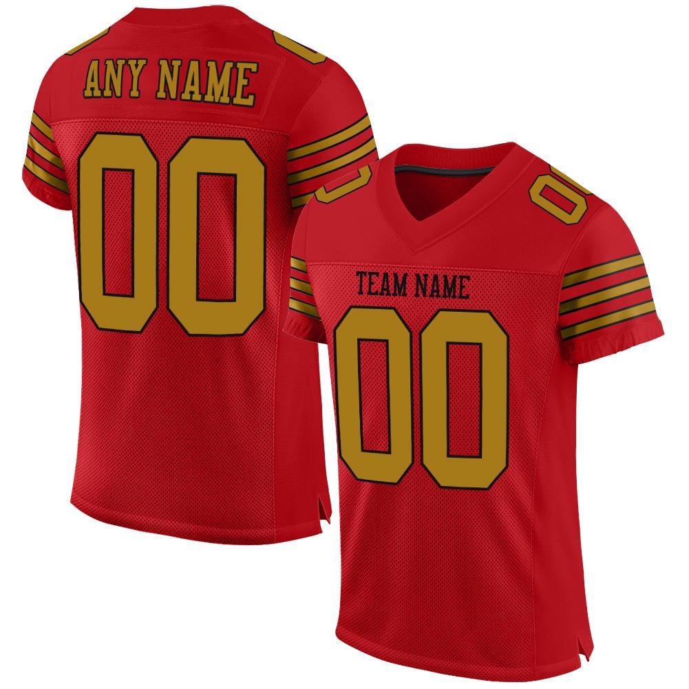 Custom Red Old Gold-Black Mesh Authentic Football Jersey - Main View
