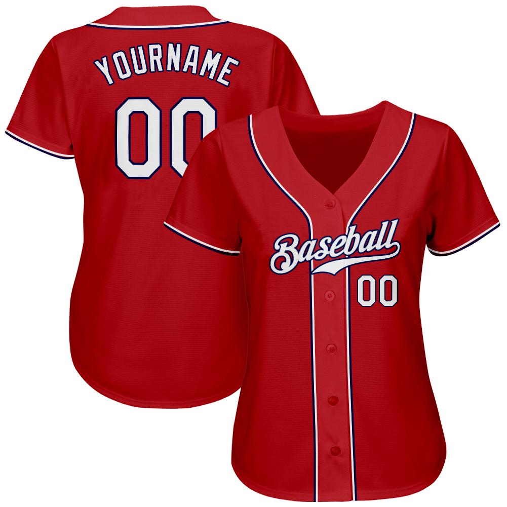 Custom Red White-Navy Authentic Baseball Jersey view 2