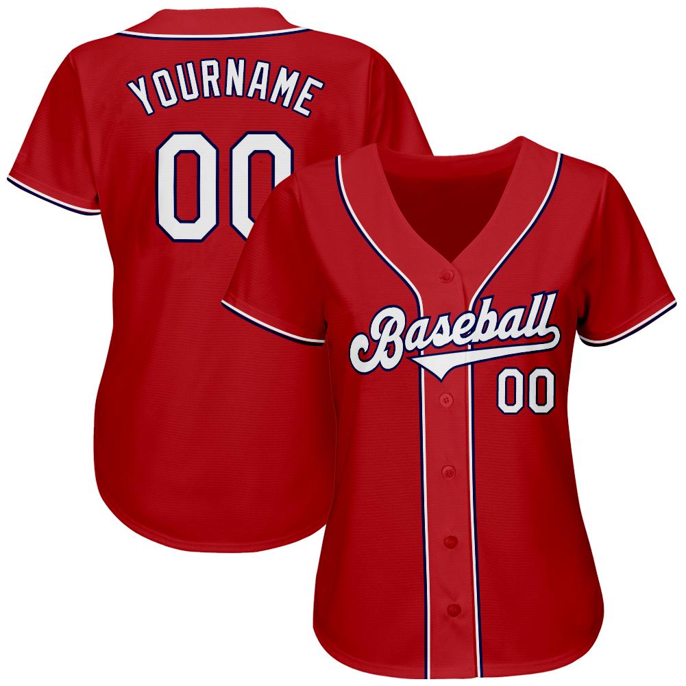 Custom Red White-Navy Authentic Baseball Jersey view 2