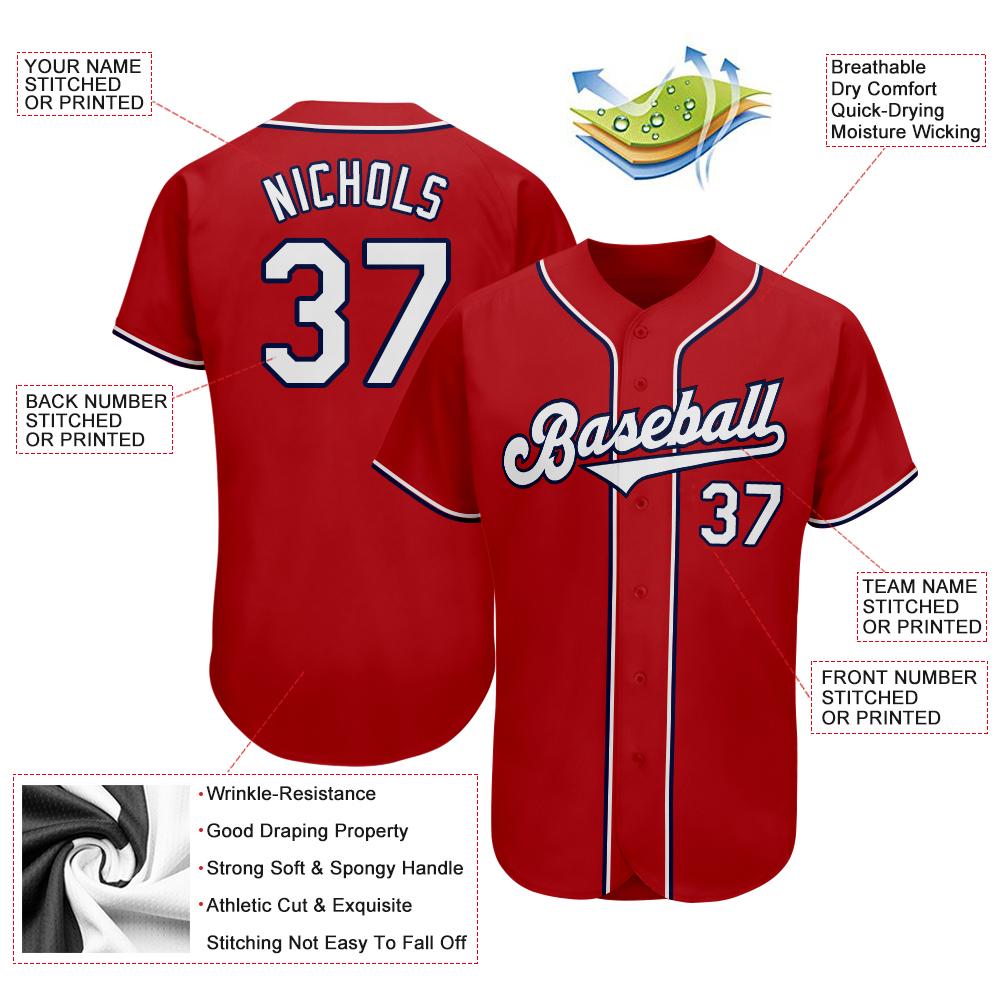 Custom Red White-Navy Authentic Baseball Jersey view 3