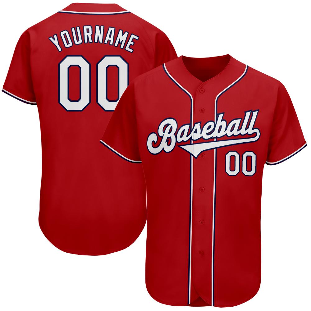 Custom Red White-Navy Authentic Baseball Jersey - Main View