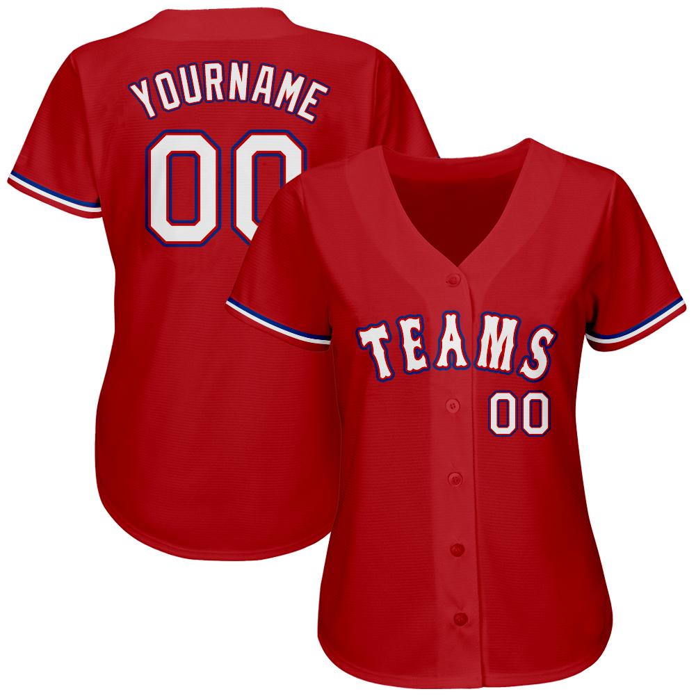Custom Red White-Royal Authentic Baseball Jersey view 2