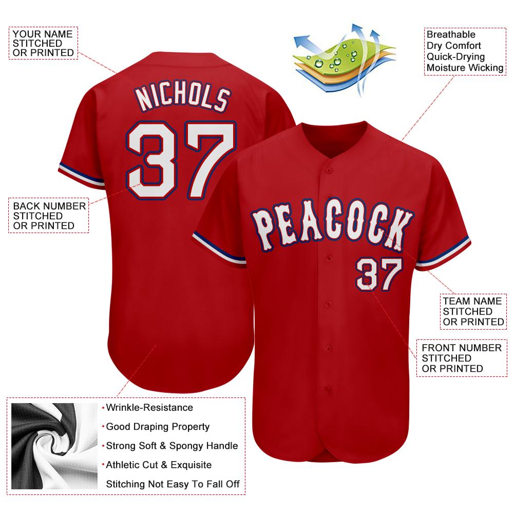 Custom Red White-Royal Authentic Baseball Jersey view 3