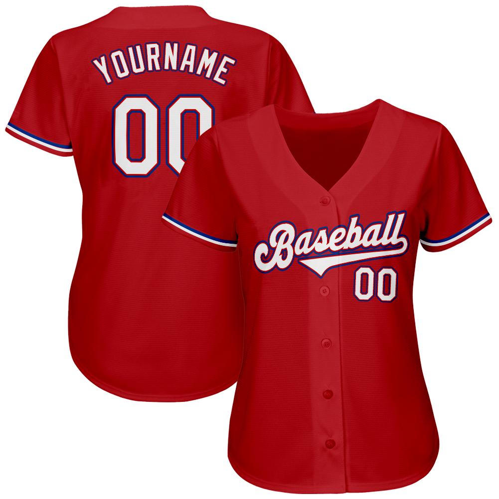 Custom Red White-Royal Authentic Baseball Jersey view 2