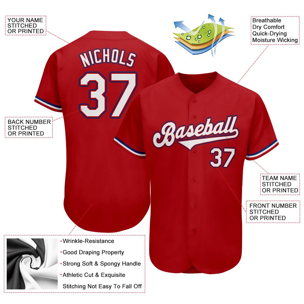Custom Red White-Royal Authentic Baseball Jersey view 3