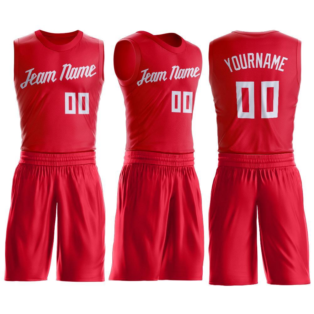 Custom Red White Round Neck Basketball Uniform Jersey view 2