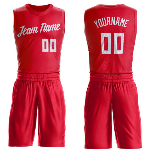 Custom Red White Round Neck Basketball Uniform Jersey - Main View