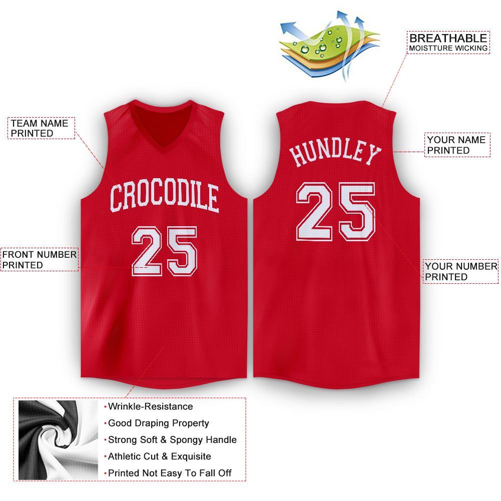 Custom Red White V-Neck Basketball Jersey view 2