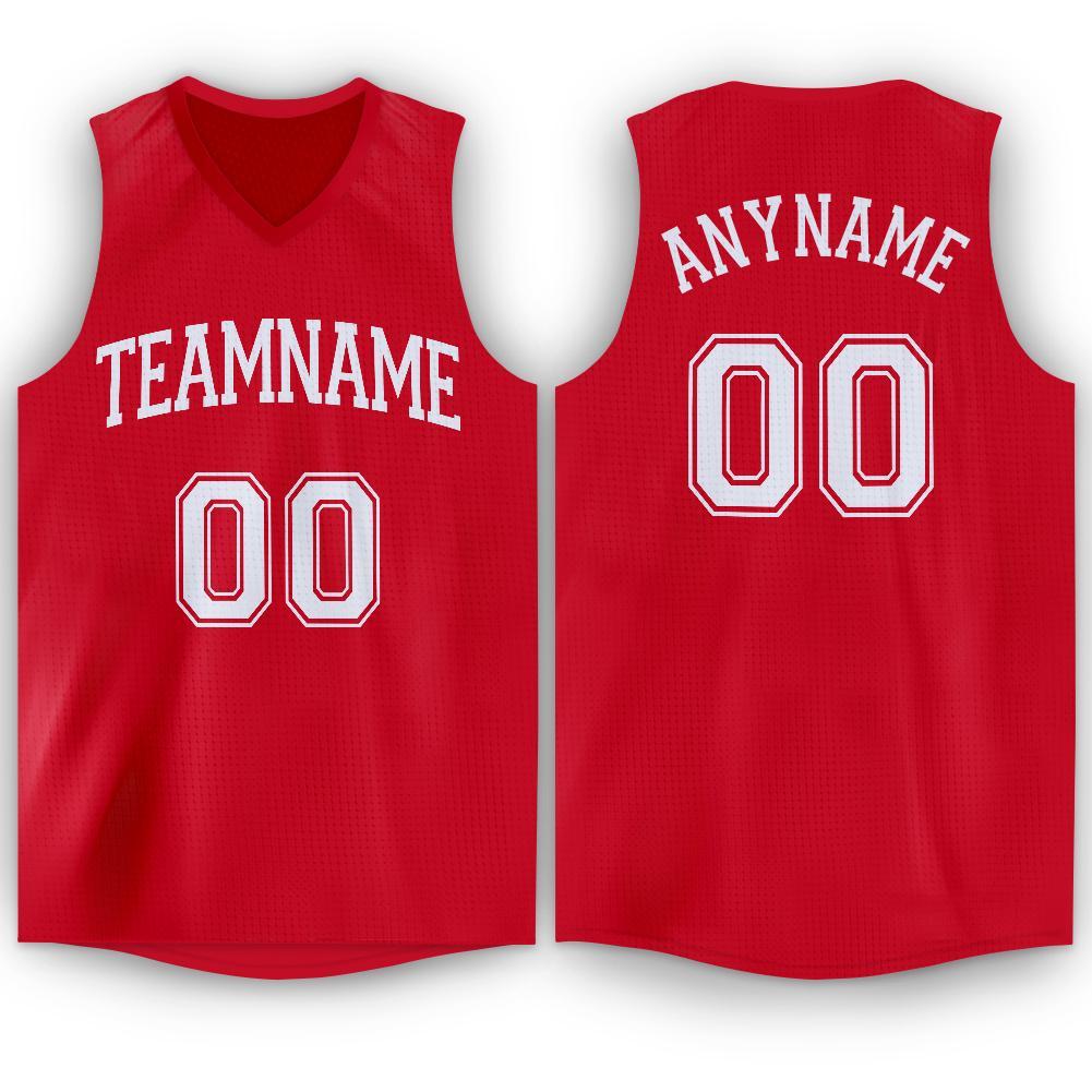 Custom Red White V-Neck Basketball Jersey - Main View
