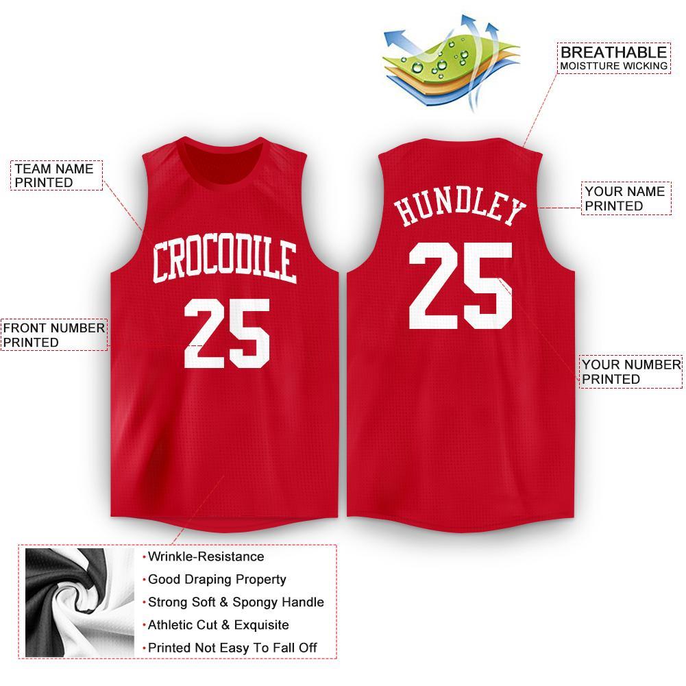 Custom Red White Round Neck Basketball Jersey view 2