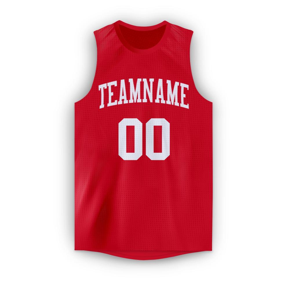 Custom Red White Round Neck Basketball Jersey view 5
