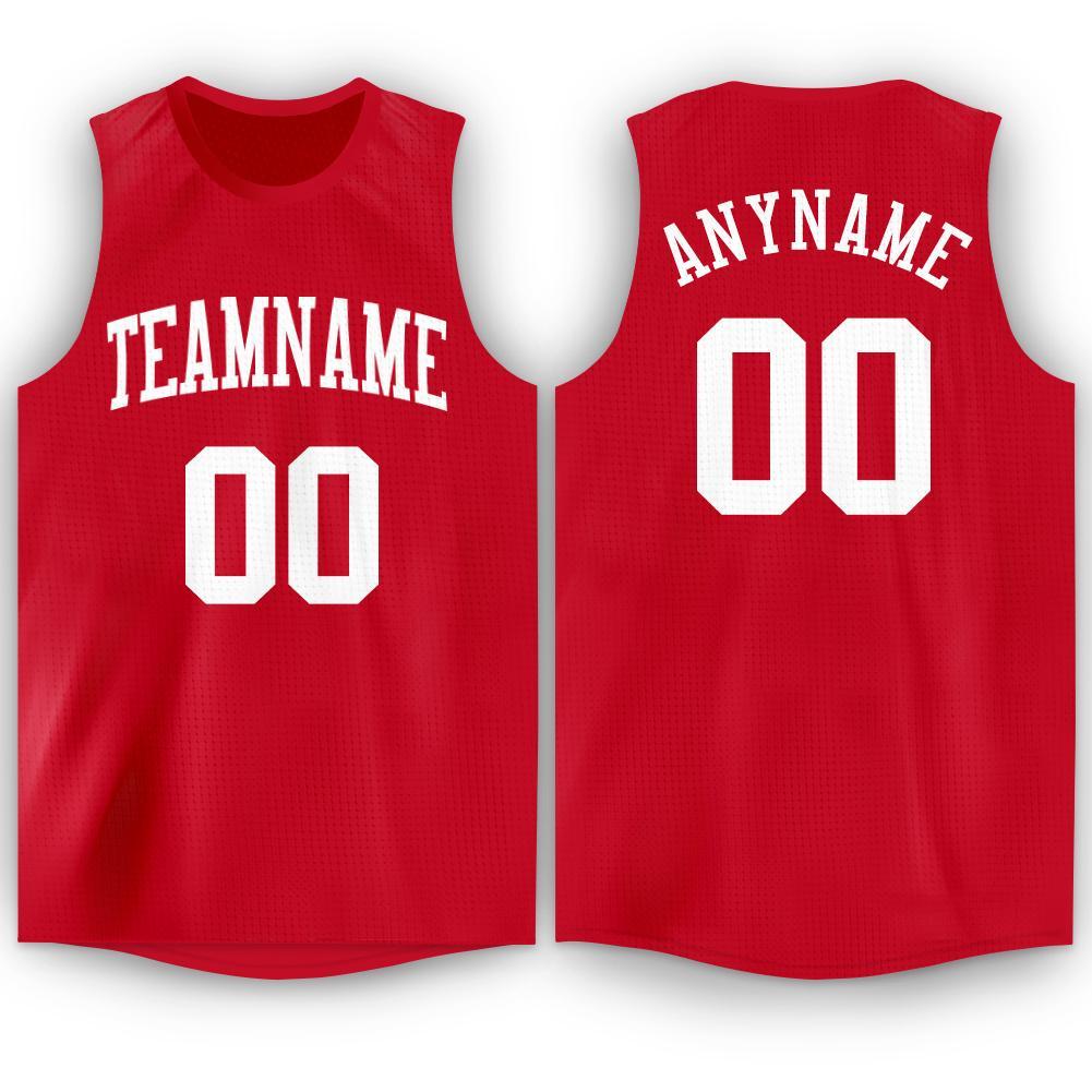 Custom Red White Round Neck Basketball Jersey - Main View