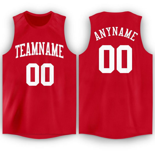 Custom Red White Round Neck Basketball Jersey - Main View