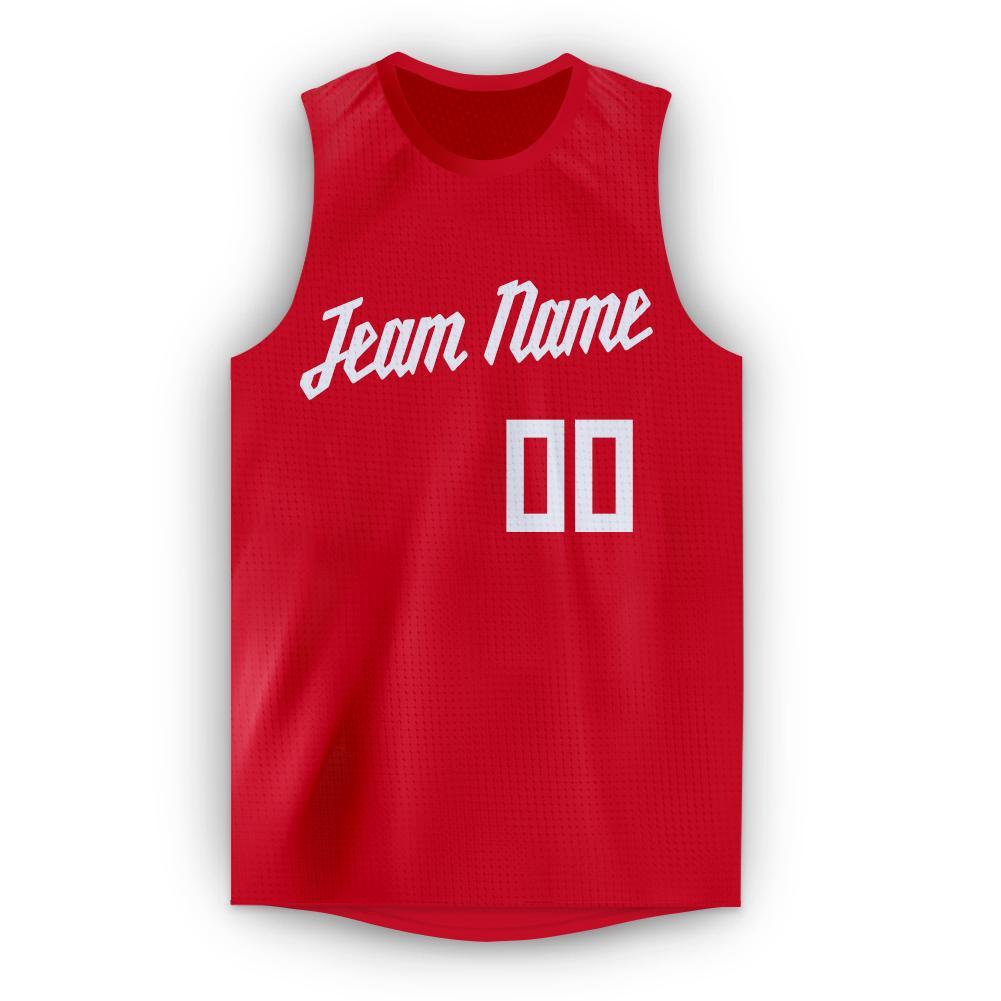 Custom Red White Round Neck Basketball Jersey view 5