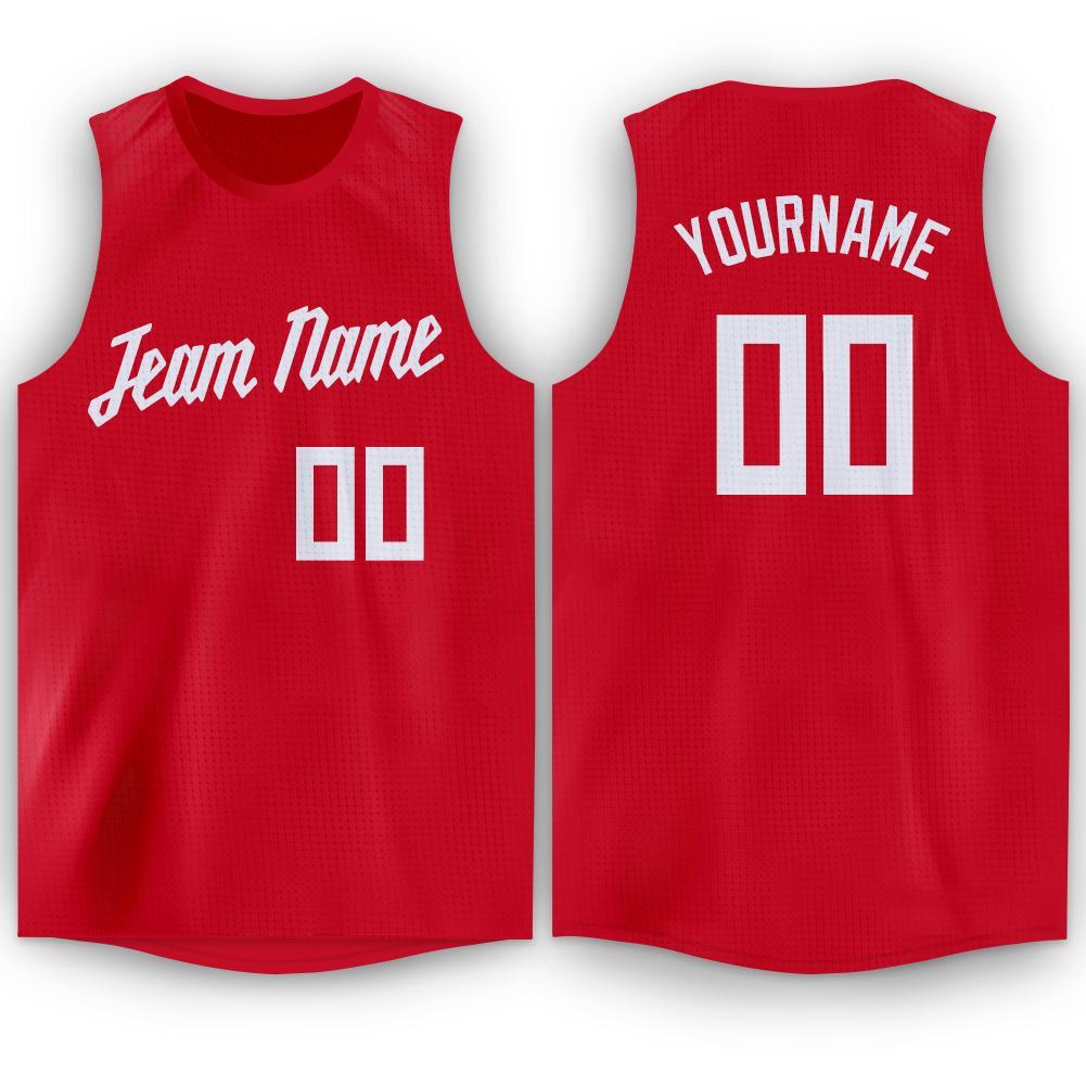 Custom Red White Round Neck Basketball Jersey - Main View