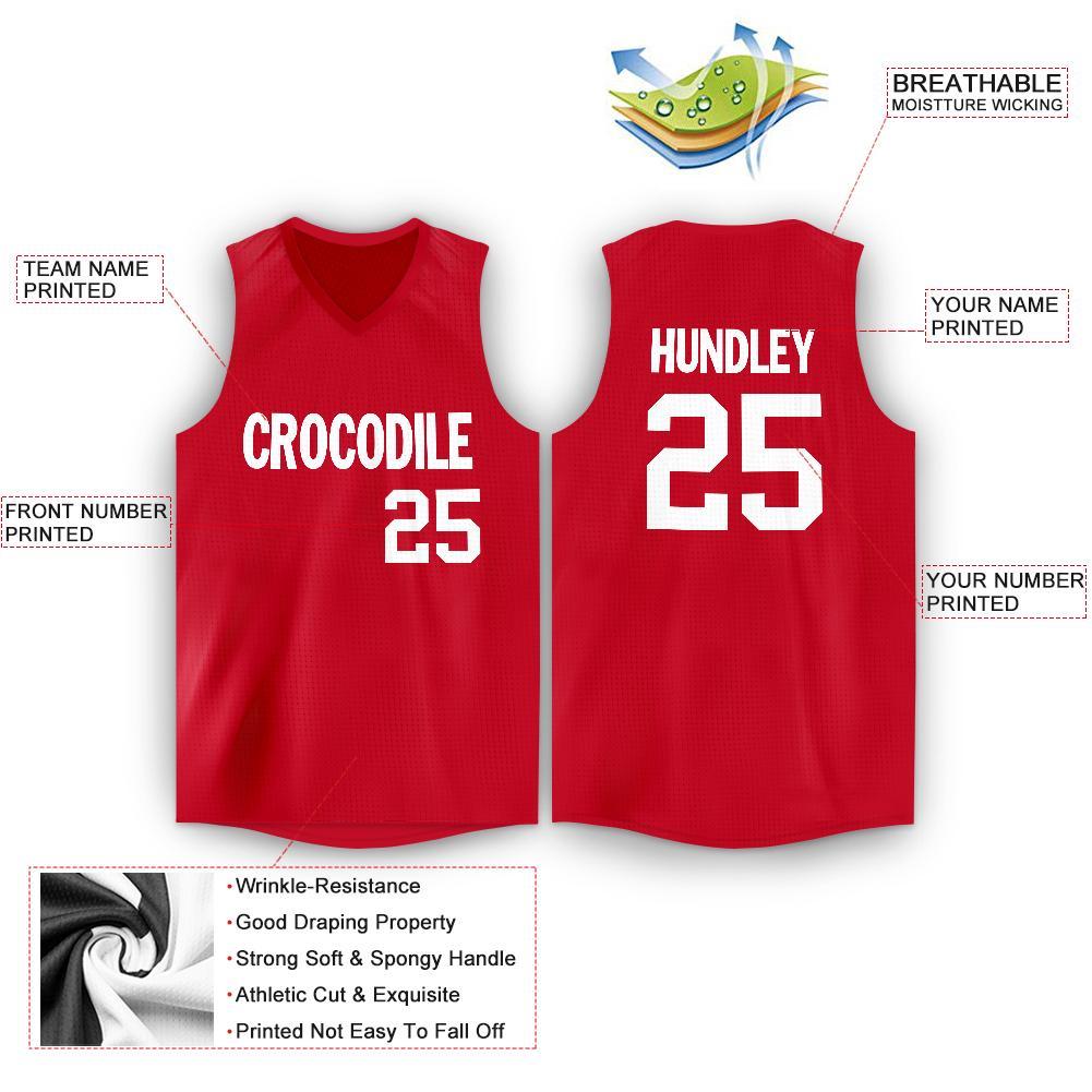 Custom Red White V-Neck Basketball Jersey view 2